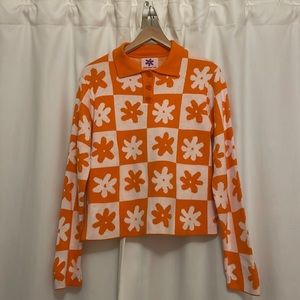 Lisa Says Gah! Floral 70s Style Orange & Cream Sweater